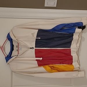 Adidas, sz L, women's cream colour block lightweight hooded zip up
